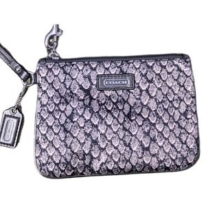 Coach Snakeskin Wristlet Brown Pattern Print Sateen Cloth‎ Small Wallet Hang Tag
